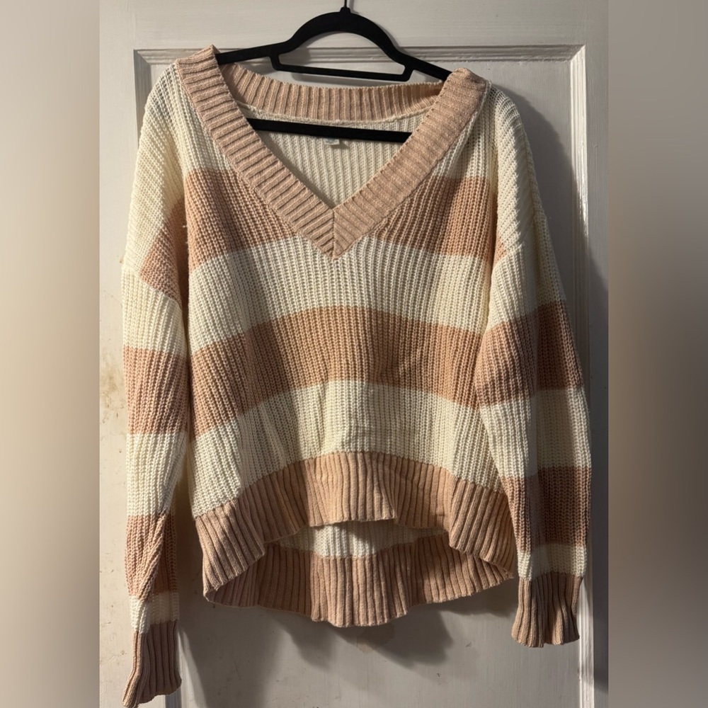 Striped Peach V-Neck Sweater